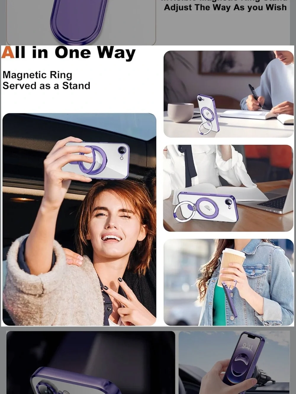 iPhone 16 Case with Invisible Magnetic Ring Stand Purple